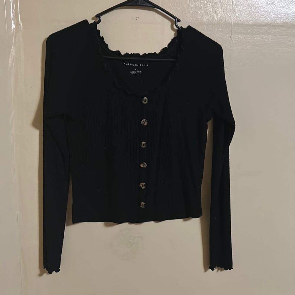 American eagle black small crop top long sleeve